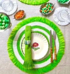 Woven Fringe Placemat Set of 4 - Lime & White