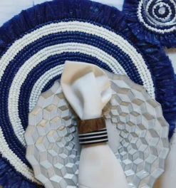 Woven Fringe Placemat Set of 4 - Navy & White